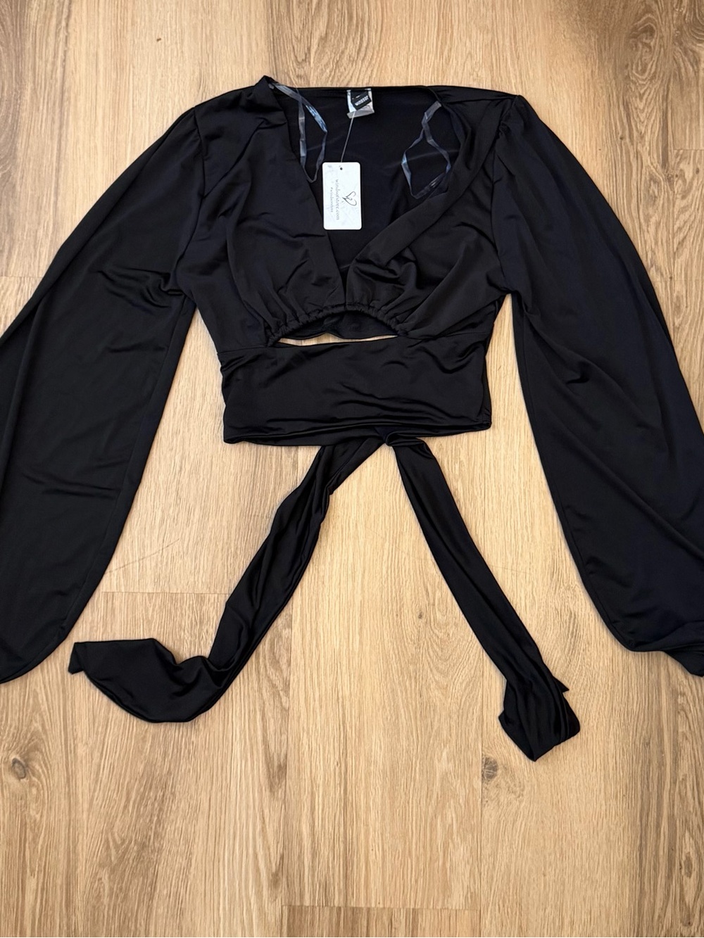 Windsor Black Long-Sleeve Wrap Crop Top